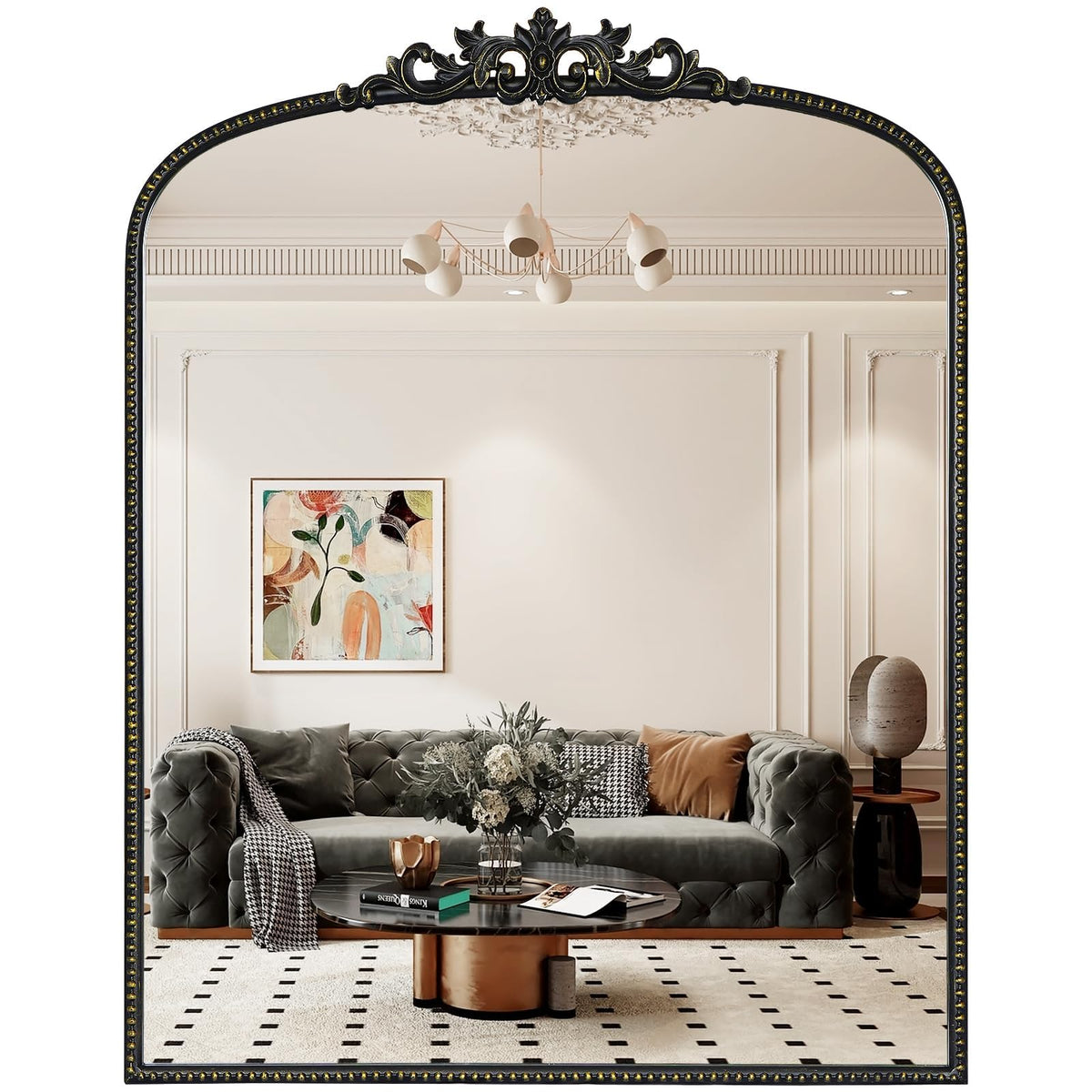 WallBeyond Gold Vintage Mirror for Vanity 32x24 Inch, Gold Antique Mirror with Ornate Frame, Arched Vintage Wall for Bathroom, Living Room, Fireplace, Entryway