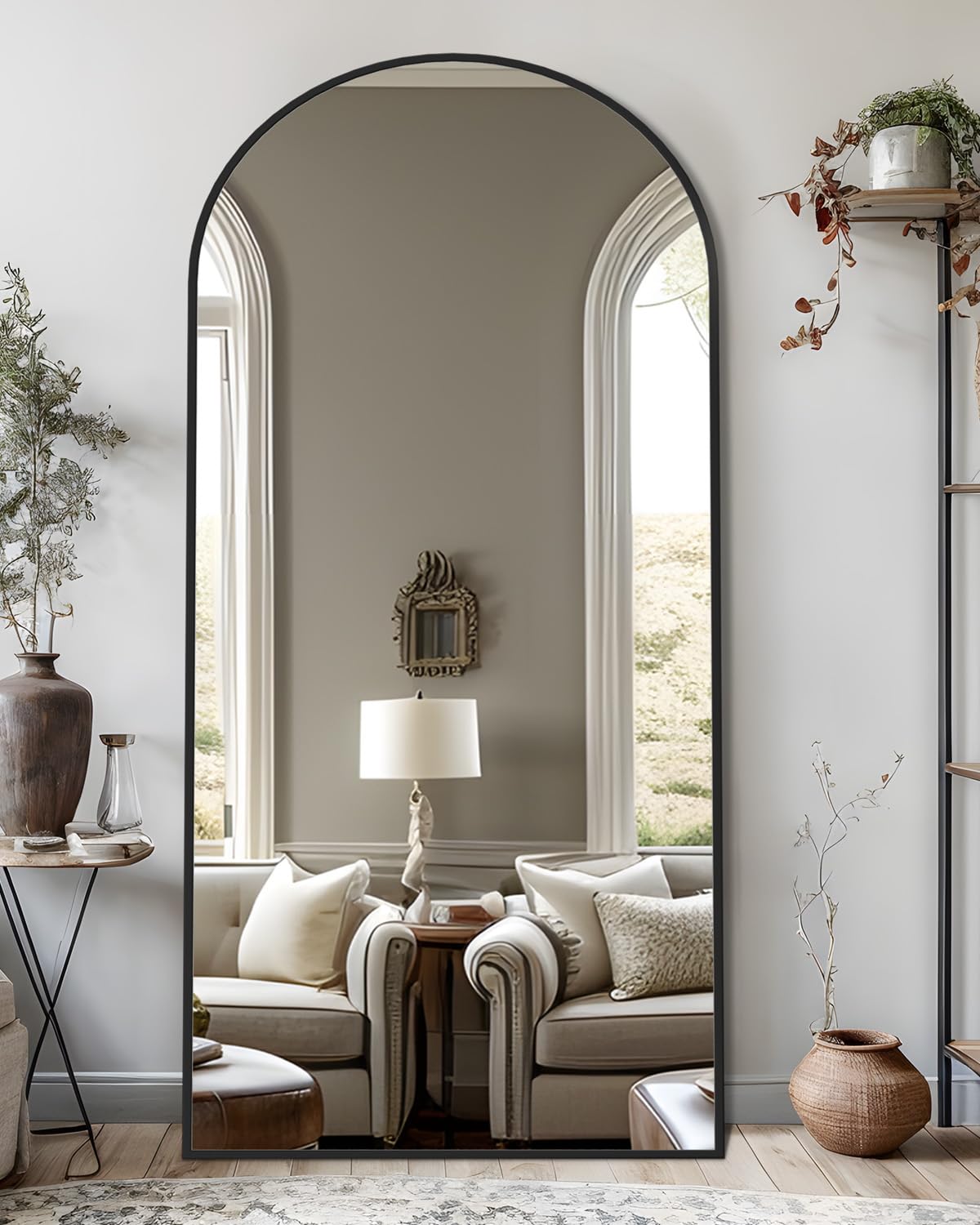Full Length Mirror, 76"x34" Arched Floor Mirror, Gold
