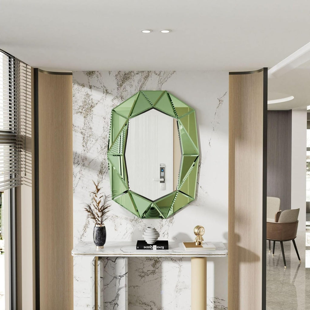Oval Diamond-Shape Wall Mirror: Green Mirror Frame 39.4x27.5 inch