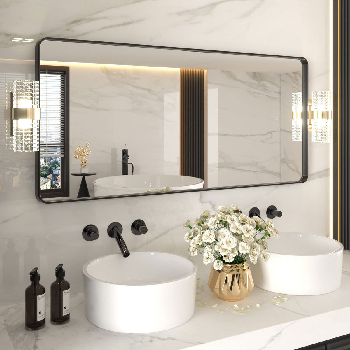 LOAAO 24"X36" Gold Bathroom Mirror