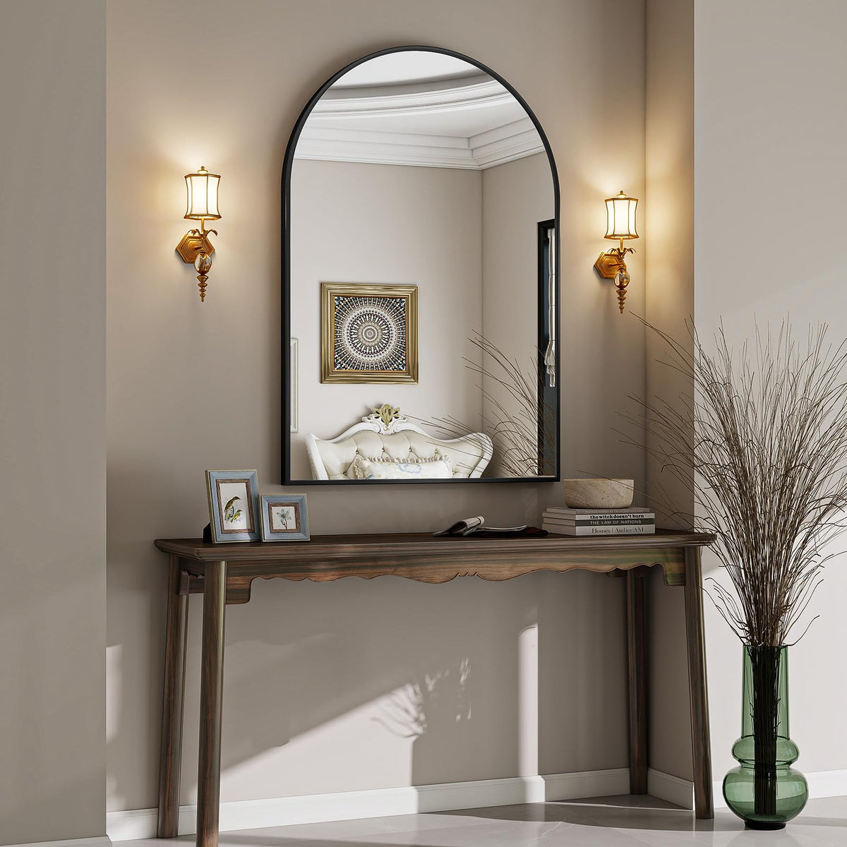 VooBang Arched Wall Mirror, 24 x 36 inch Arch Bathroom Mirror Black