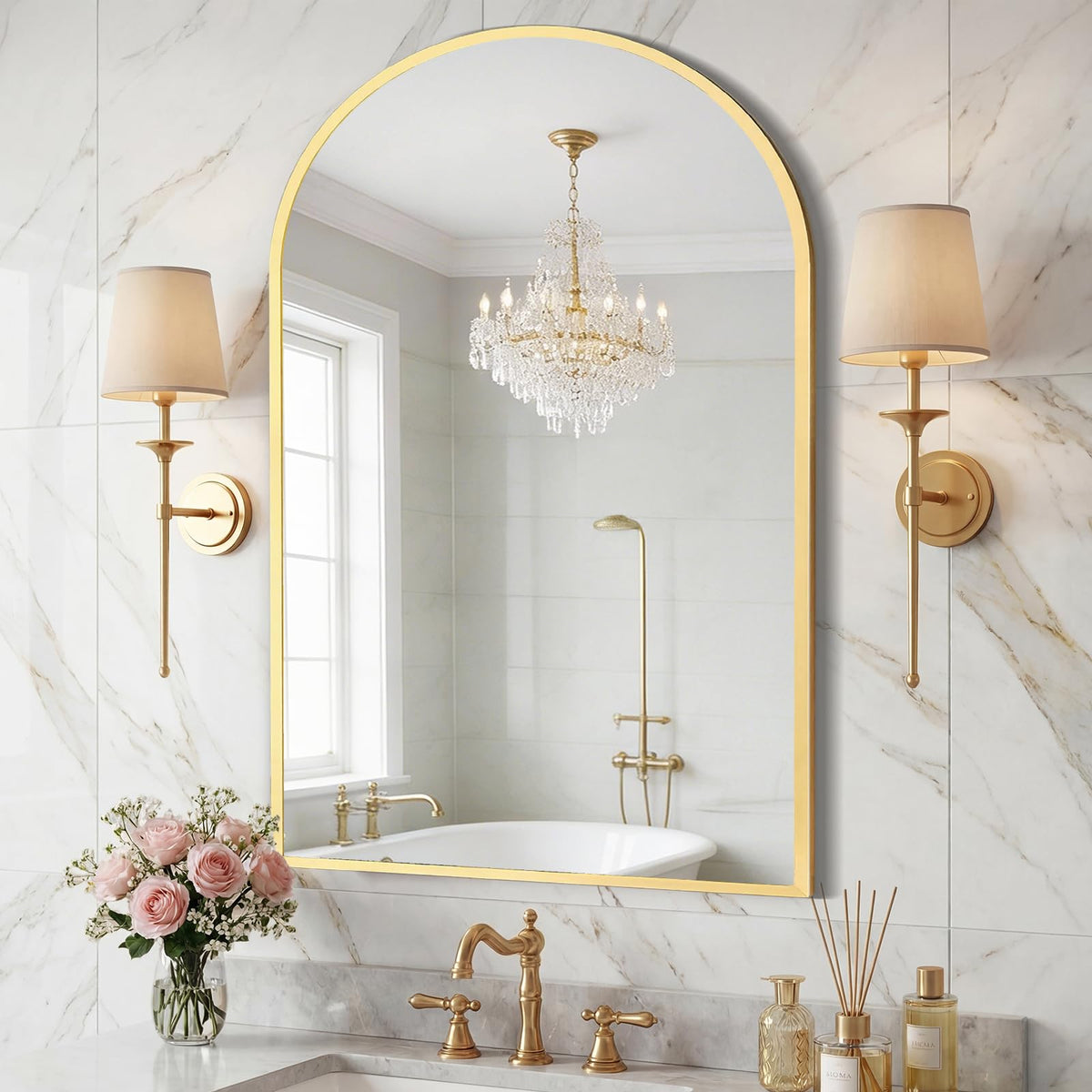 Sweetcrispy 26"x38" Arched Bathroom Mirror, Bathroom Mirrors for Over Sink