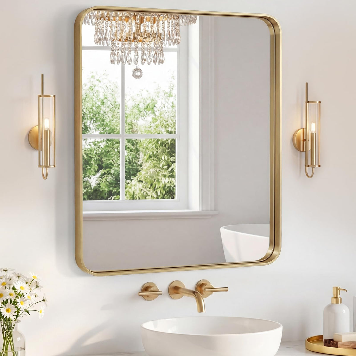 Sweetcrispy 26"x38" Arched Bathroom Mirror, Bathroom Mirrors for Over Sink