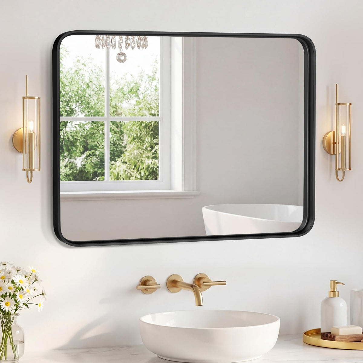 Sweetcrispy 26"x38" Arched Bathroom Mirror, Bathroom Mirrors for Over Sink