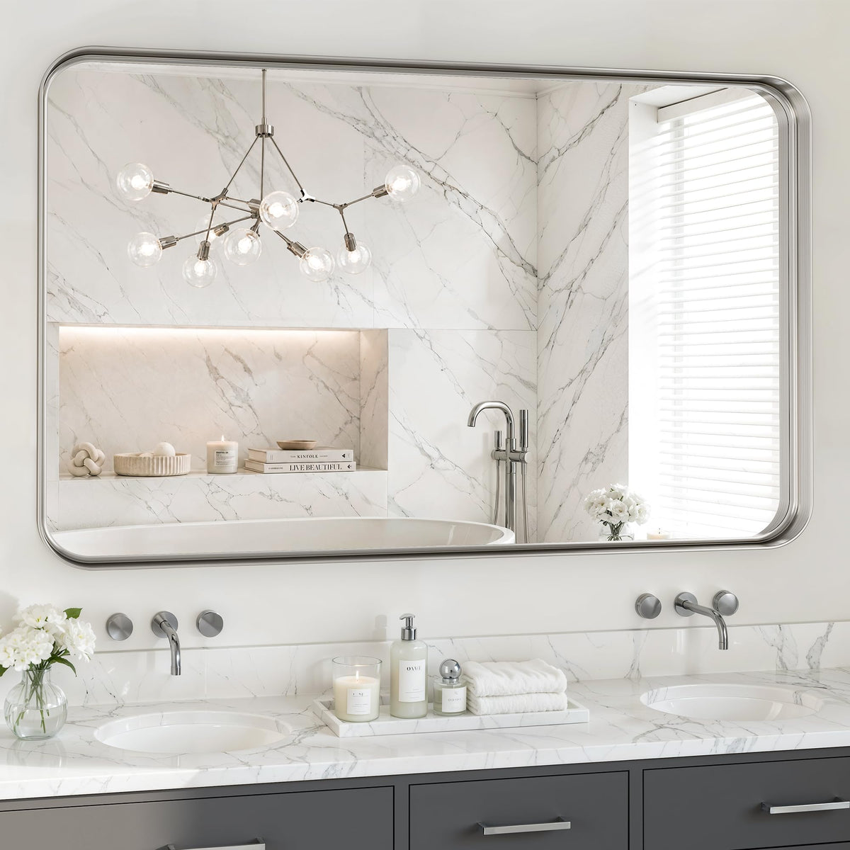 30x36 Inch Black Metal Framed Bathroom Mirror for Wall, HD Tempered Glass