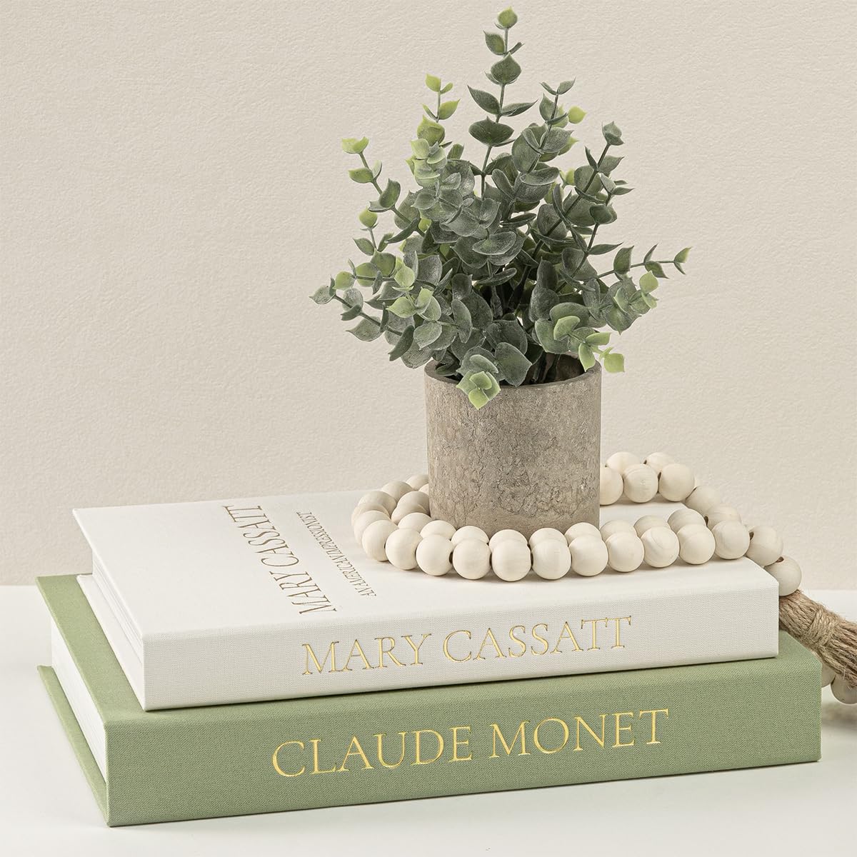 Decorative Books for Home Decor - Stackable Faux Book Box for Coffee Table Styling & Hidden Storage - Neutral Linen Fake Books as Display Riser for Shelf & Entryway (Set of 2, Van Gogh Art)
