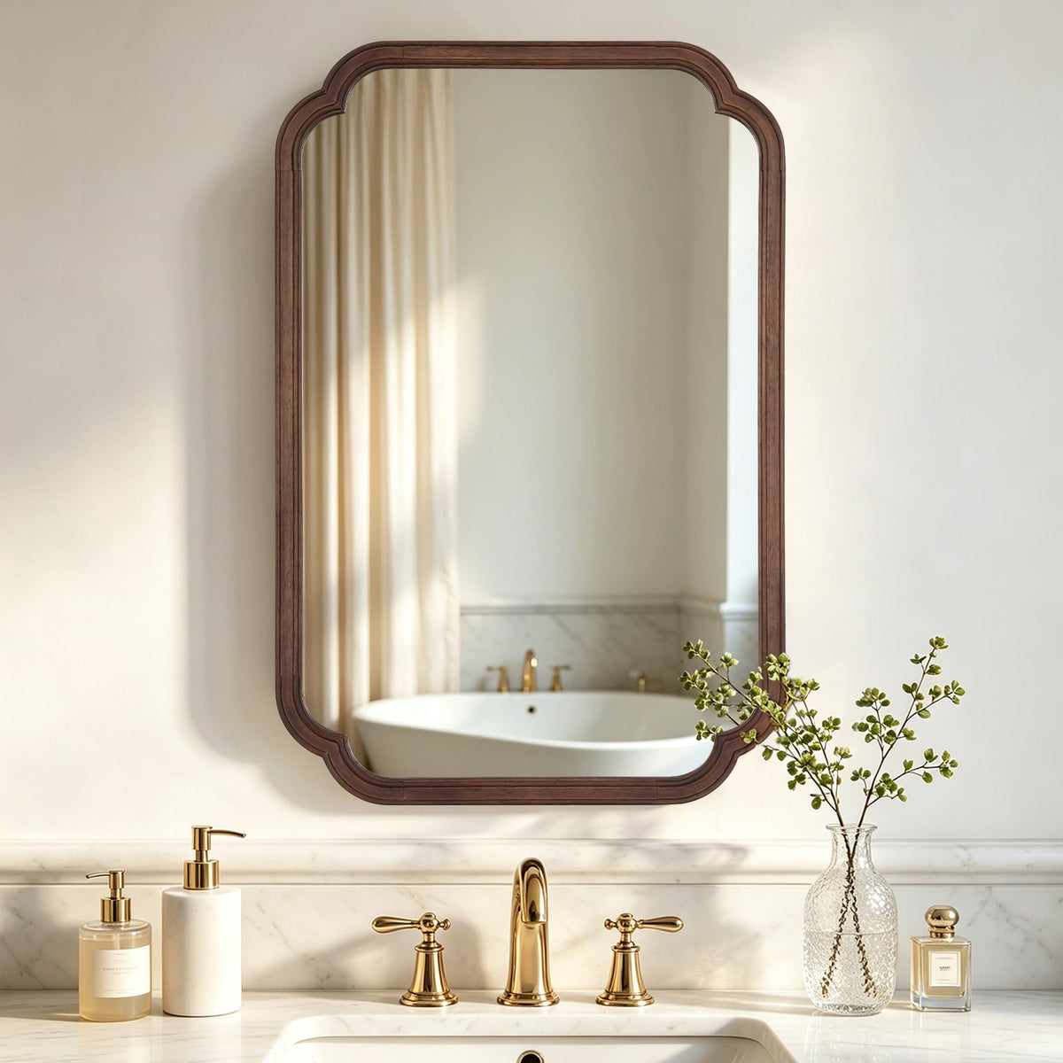 HOMECOOKIN Full Length Mirror Wall Mounted, Rustic Wooden Frame Floor Mirror, Rounded Corner Large Full Body Mirror for Bedroom,Dressing Room， Leaning or Hanging Against Wall (Walnut, 71" L x 24" W)