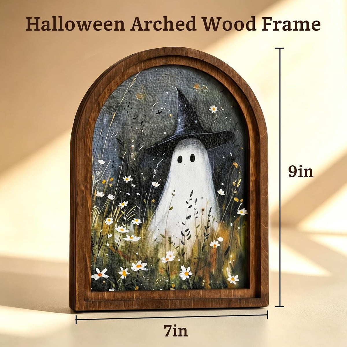 DAZONGE Halloween Wood Framed Arch Sign, Spooky Ghost Witch Halloween Decor
