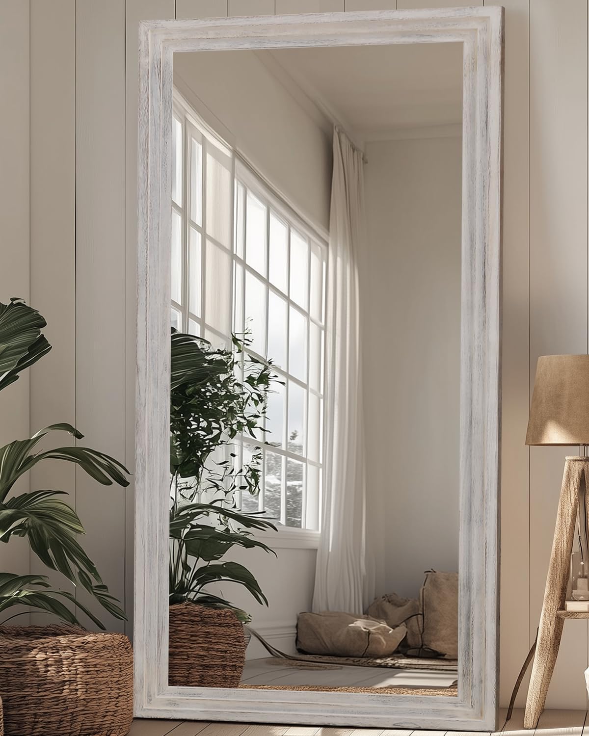 Full Length Mirror 71"x32", Arched Solid Wood Frame with Stand