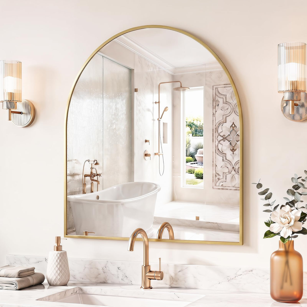 Sweetcrispy 26"x38" Arched Bathroom Mirror, Bathroom Mirrors for Over Sink