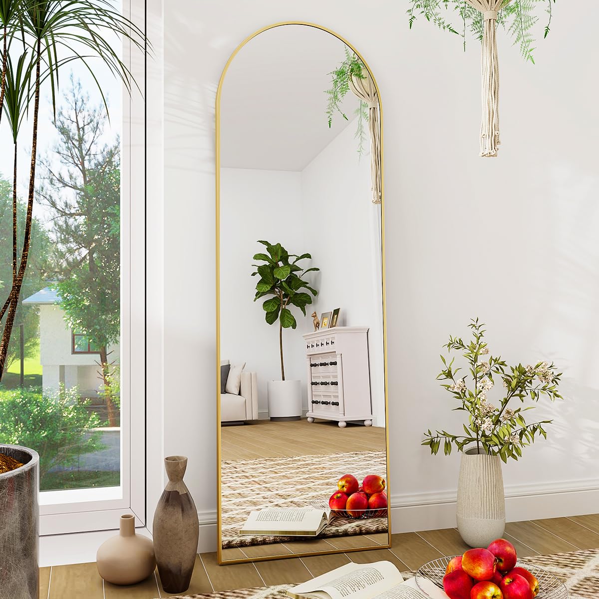 BEAUTYPEAK 71"x26" Arch Full Length Mirror, Full Body Floor Mirror with Stand Hanging or Leaning, Aluminum Alloy Frame Wall Mirrors for Bedroom, Dressing Room, Black