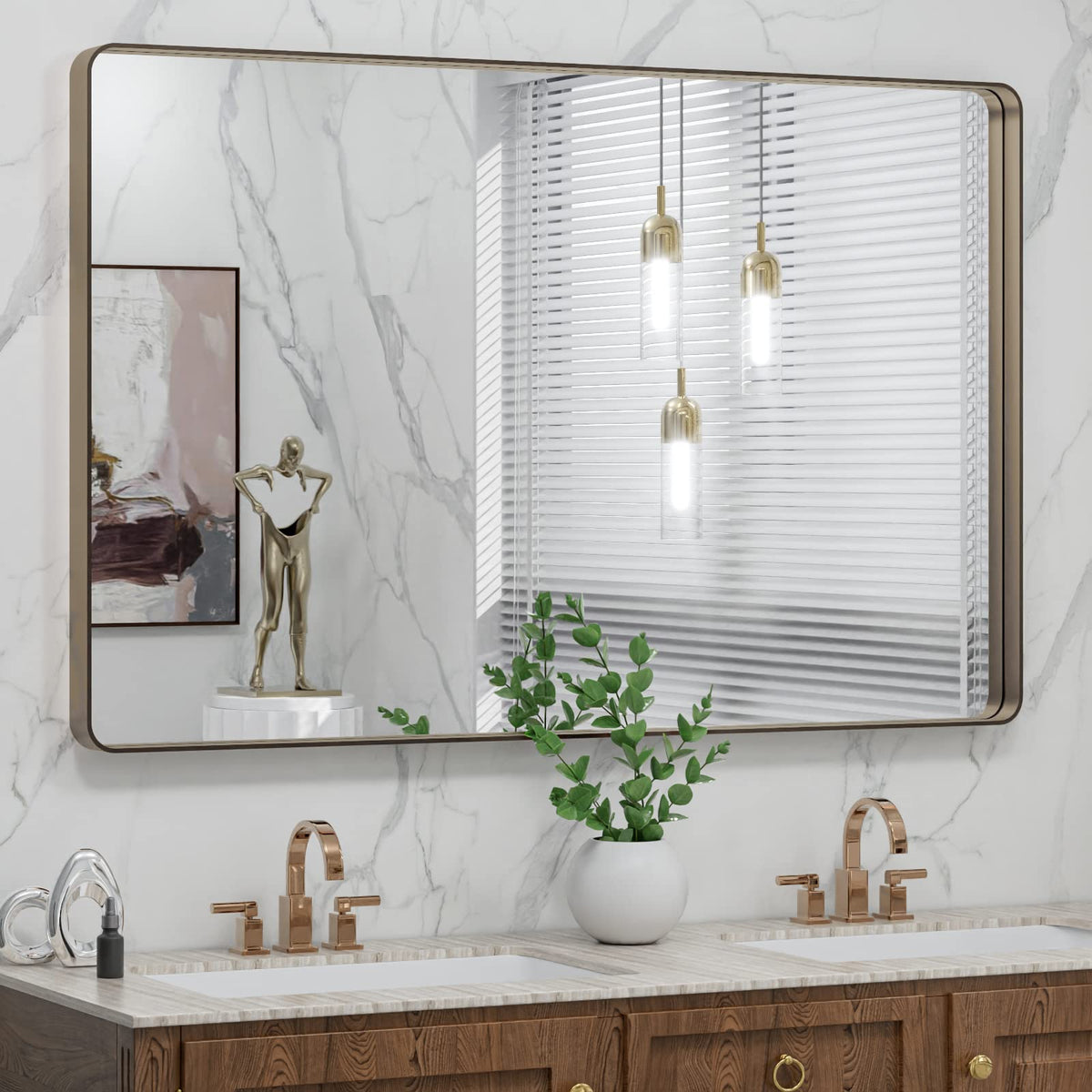 LOAAO 24"X36" Gold Bathroom Mirror