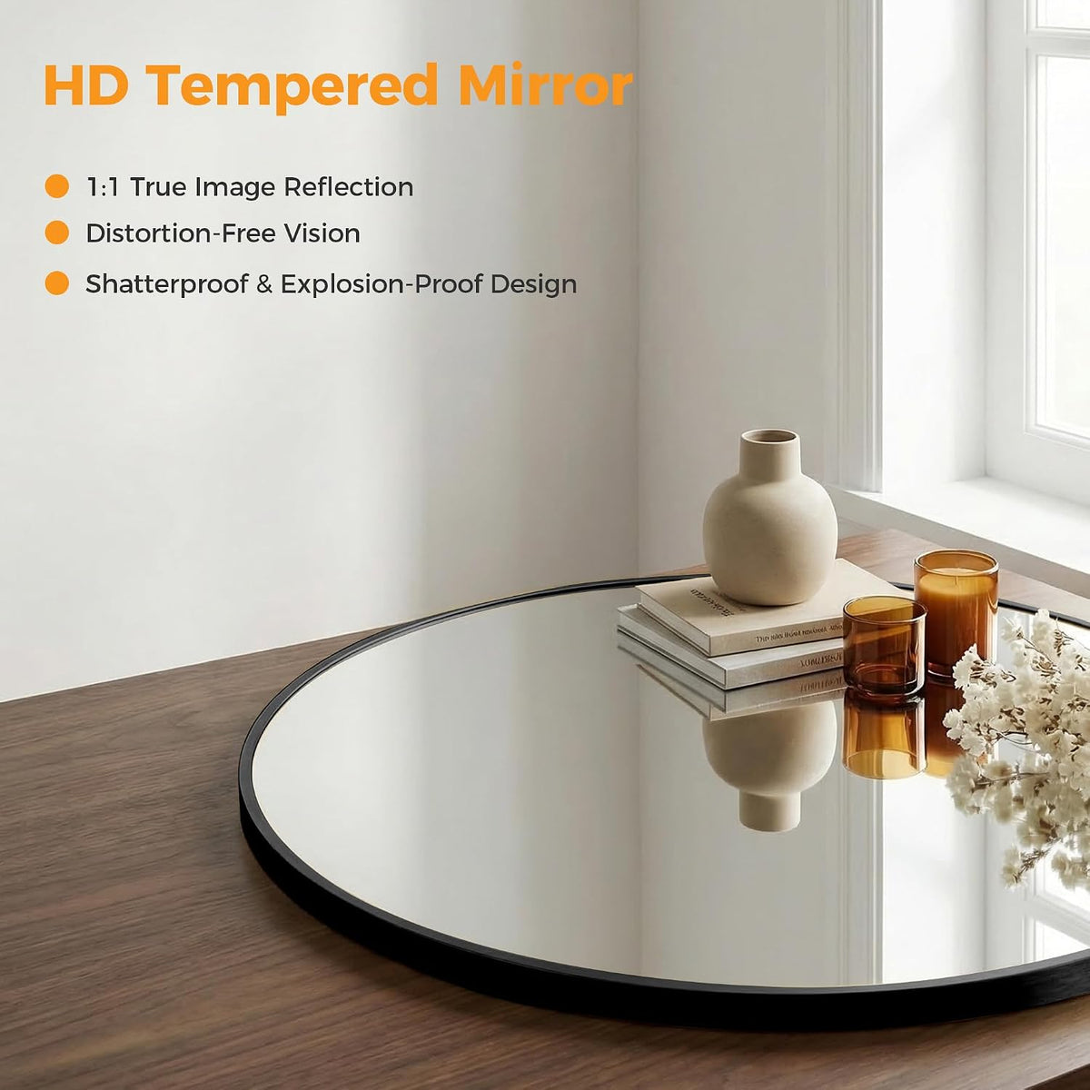 20 Inch Black Round Bathroom Wall Mirror, Round Mirrors for Wall Decor, Circle Mirror for with HD Shatter-Proof Glass for Entryway, Living Room, Bedroom, Dressing Room, Home Decor