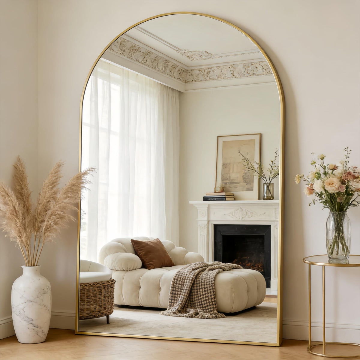 Dewfig Vintage Arched Wall Mirror, 30"x22" Bronze Antique Bathroom Mirror
