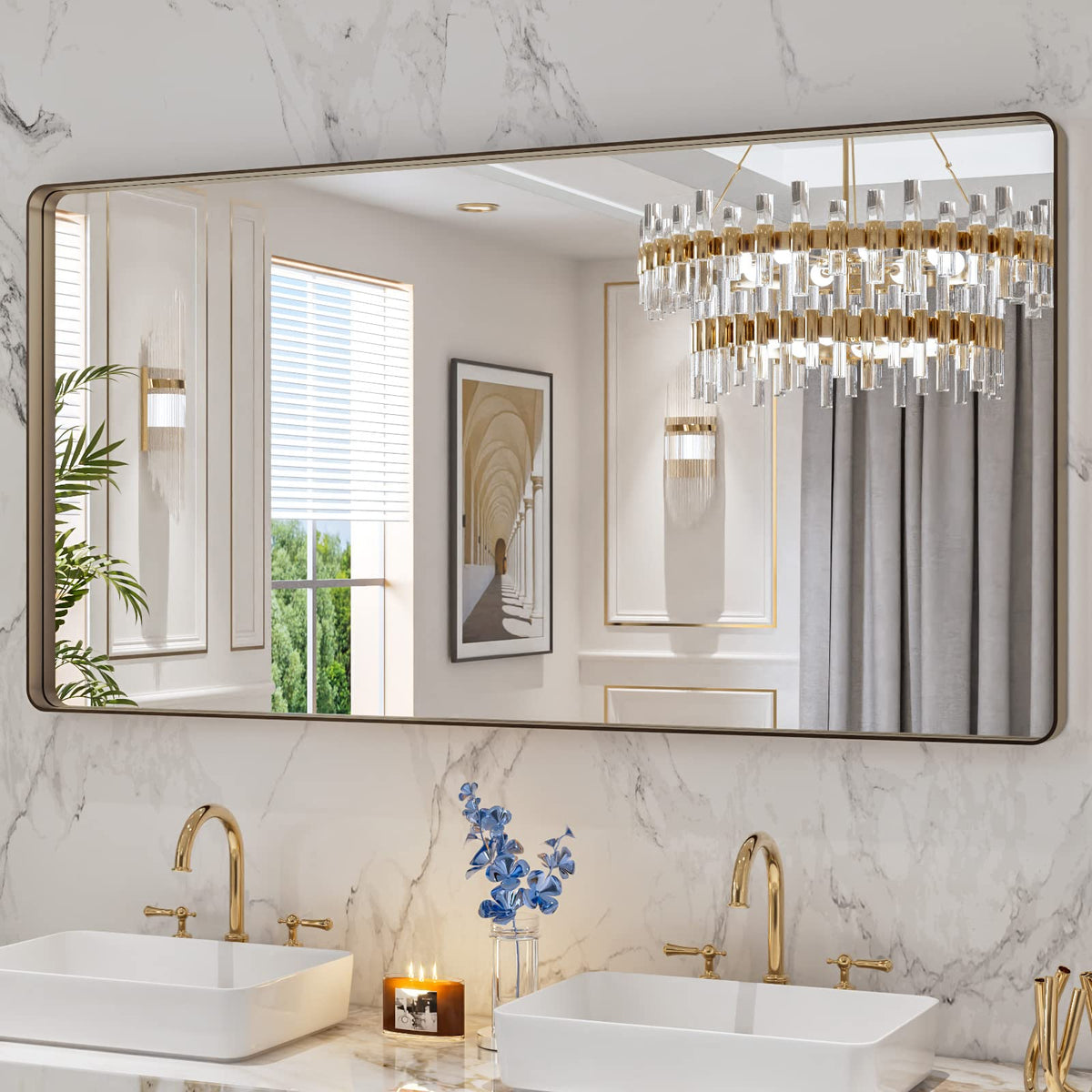 LOAAO 30"X36" Gold Bathroom Mirror