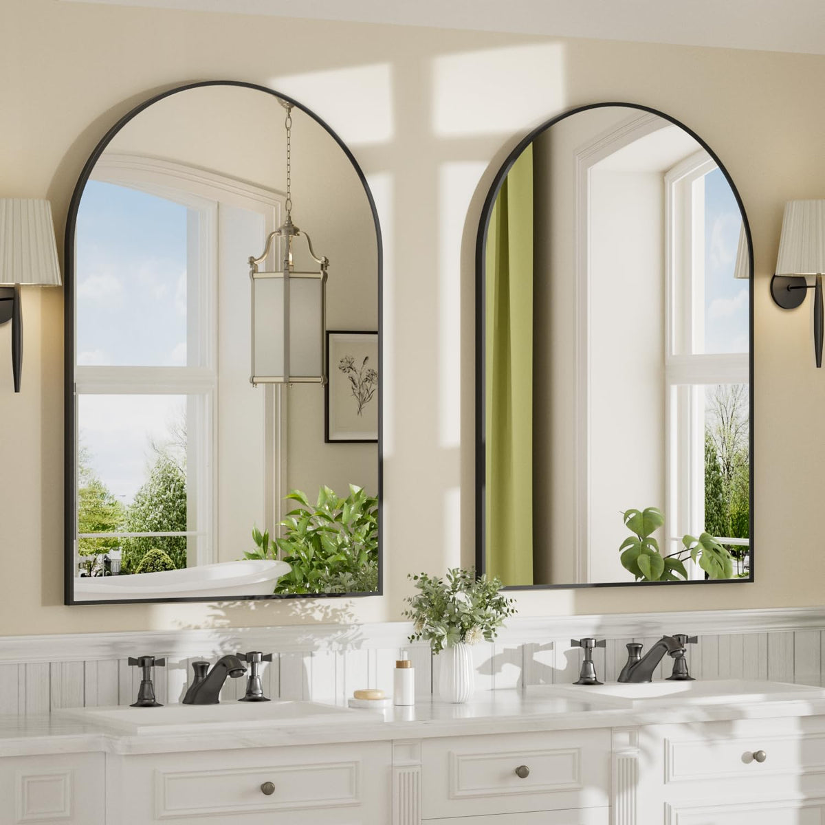 24"x36" Brushed Gold Arched Vanity Bathroom Mirror, Set of 2