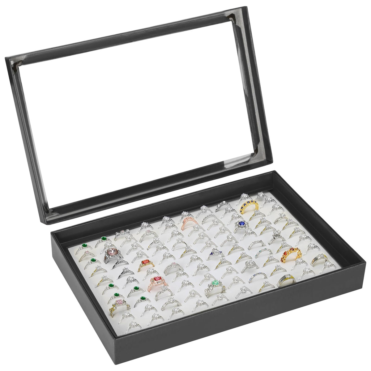 KUKUVR 100 Slots Ring Earring Holder Display Case (Black)