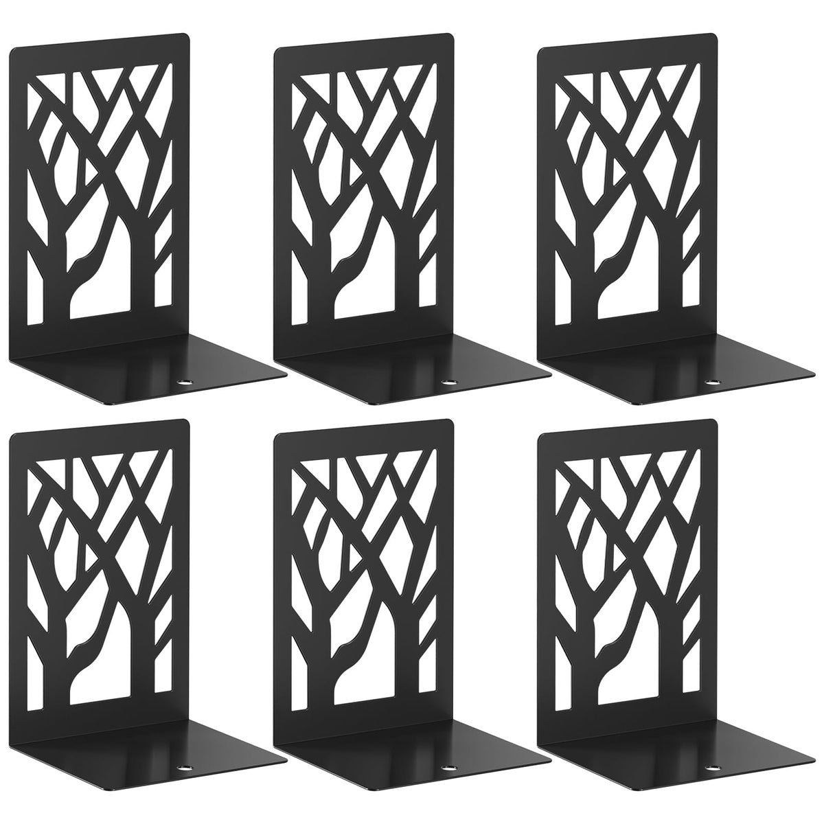 VFINE 4-Piece Modern Metal Bookends for Shelves, Black Tree Book Ends for Books, Decorative Book Organizer for Desk, Non-Skid Shelve Bookends for Home Office