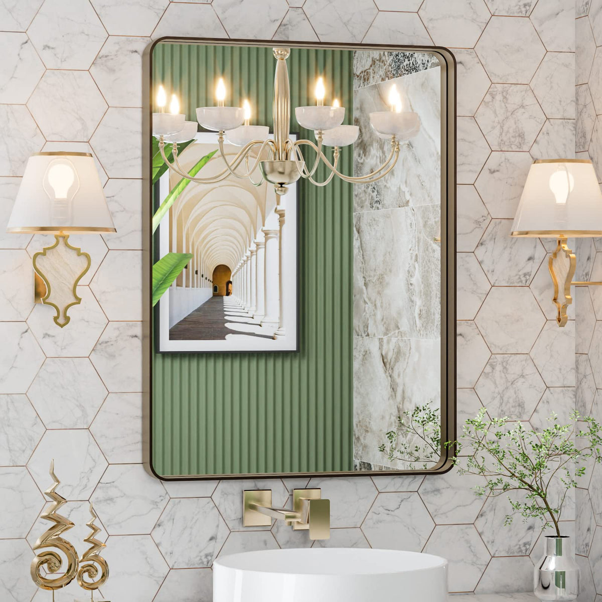 LOAAO 24X36 Inch Black Bathroom Mirror Metal Framed