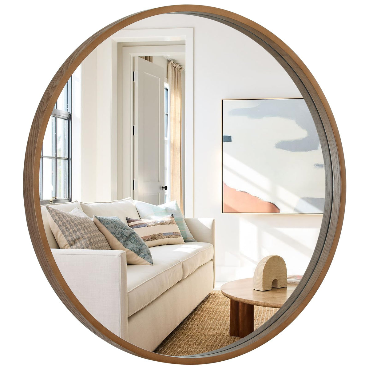 WallBeyond Wood Round Mirror with Wood Frame 24 inch Circle Wall Mirror for Bathroom Round Wall Mirror for Wall Decor, Vanity, Entryway Living Room (Walnut)