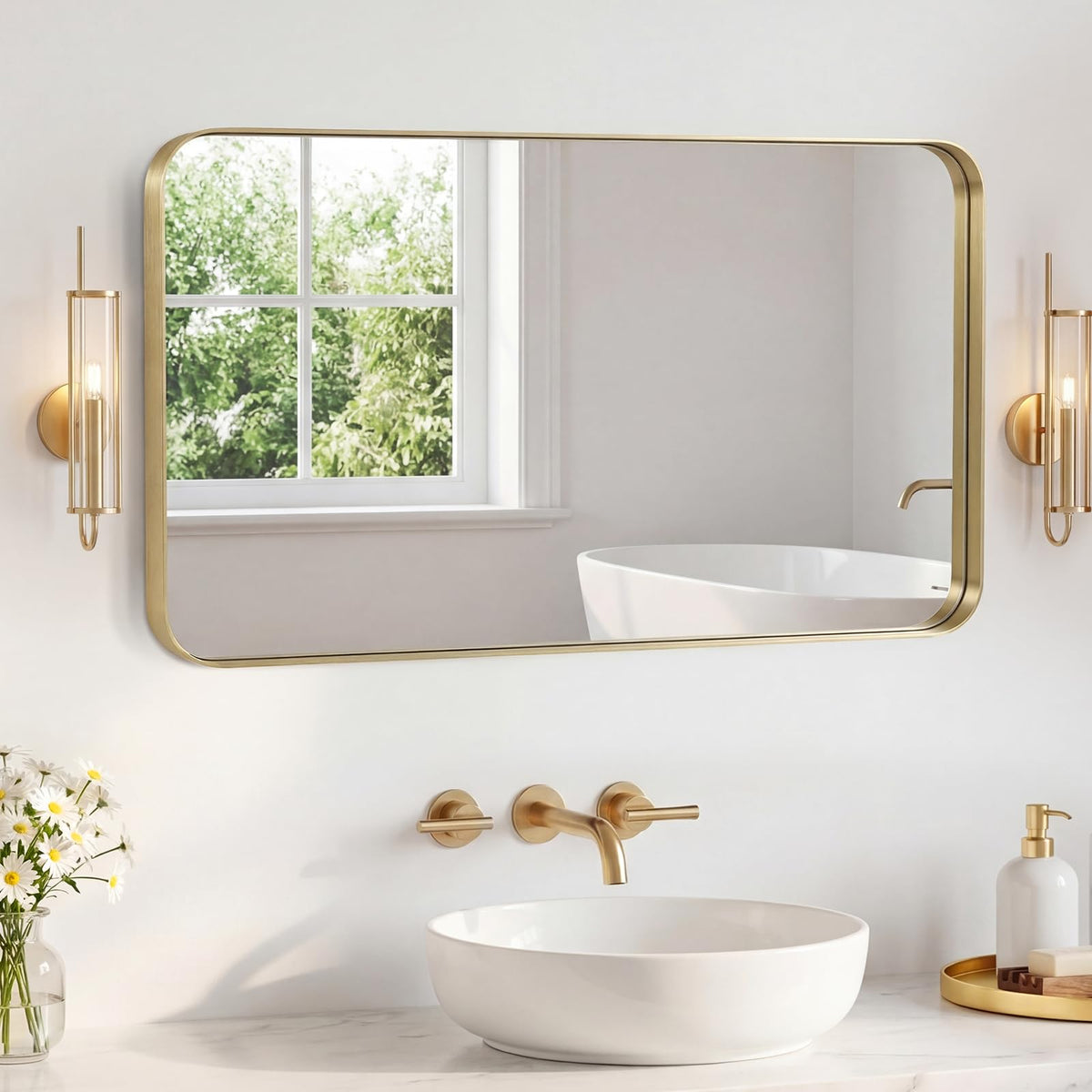 Sweetcrispy 26"x38" Arched Bathroom Mirror, Bathroom Mirrors for Over Sink