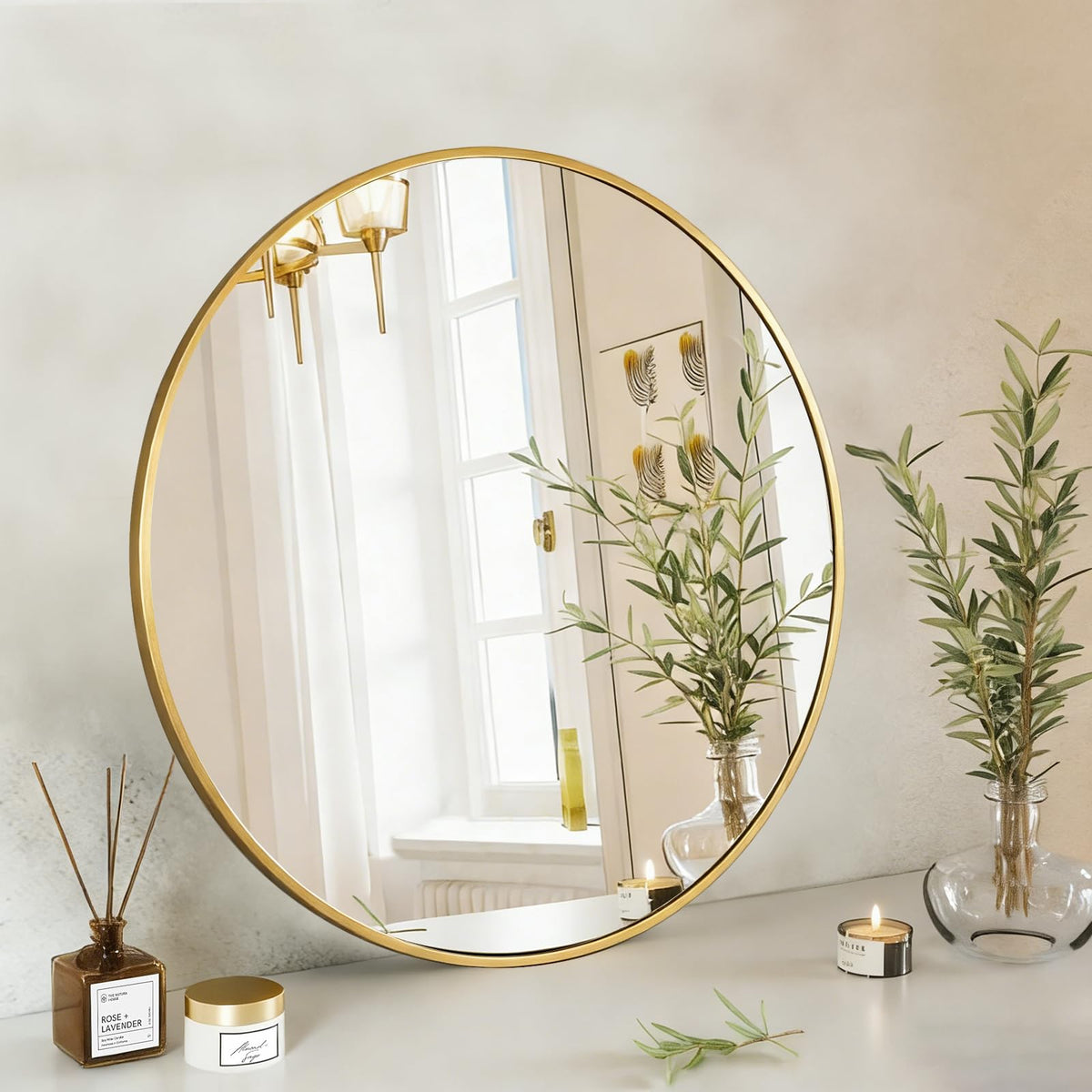 NEWBULIG 36 Inch Round Bathroom Mirror, Wall Mount Vanity Mirror