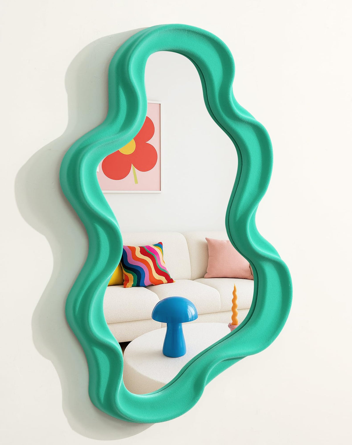 Emerald Green Wavy Wall Mirror Decor for Hallway Entryway, Irregular Cloud-Shaped Small Decorative Mirrors for Home Office Living Room, Modern Hanging Wall Art for Christmas Wedding Gift