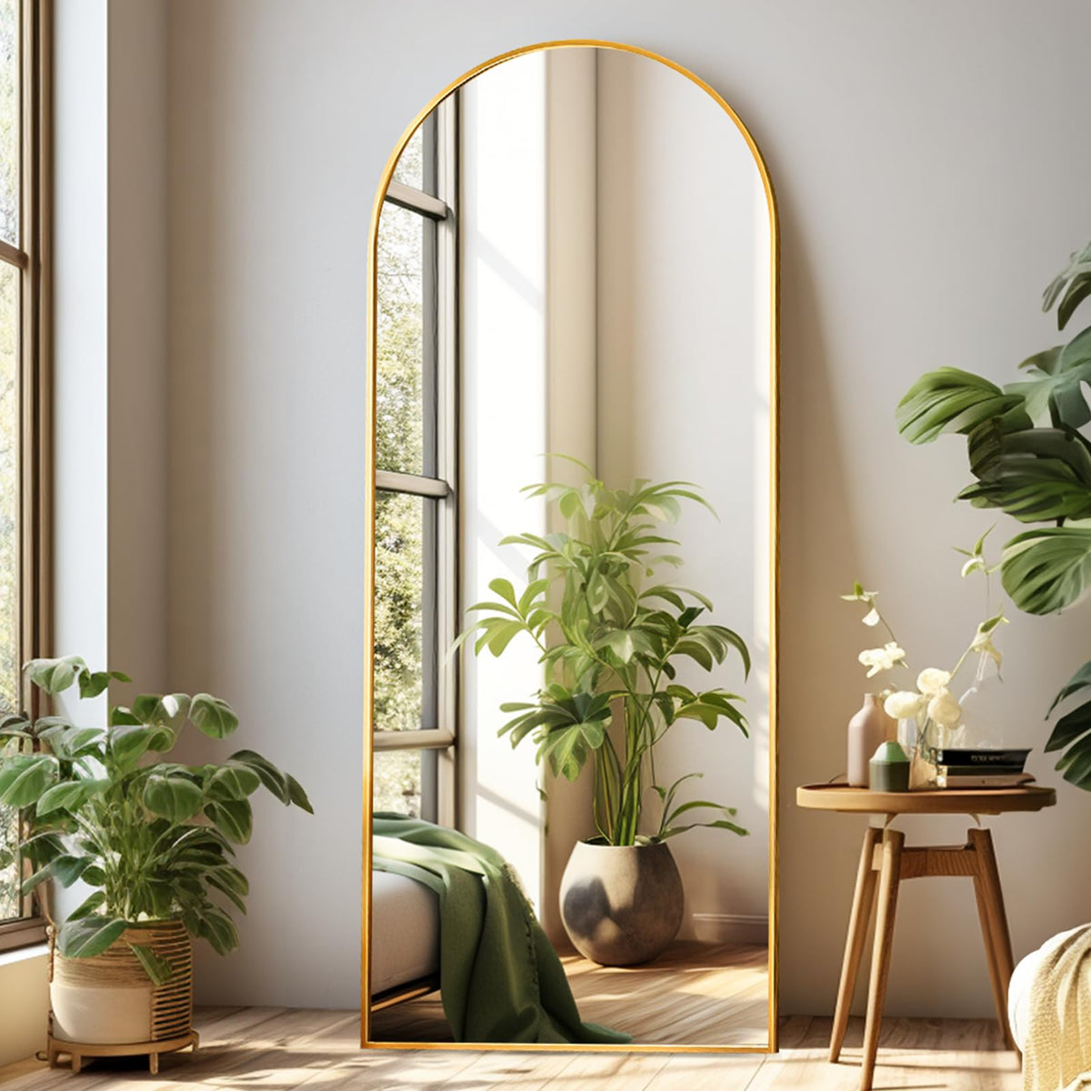 Dewfig Vintage Arched Wall Mirror, 30"x22" Bronze Antique Bathroom Mirror