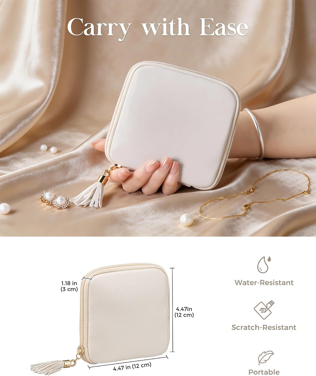 Lolalet Travel Jewelry Case Organizer, Soft Jewellery Pouch -Cloud White
