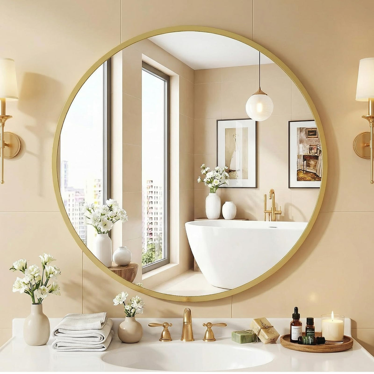 NEWBULIG 36 Inch Round Wall Mirror, Bathroom Mirrors for Over Sink