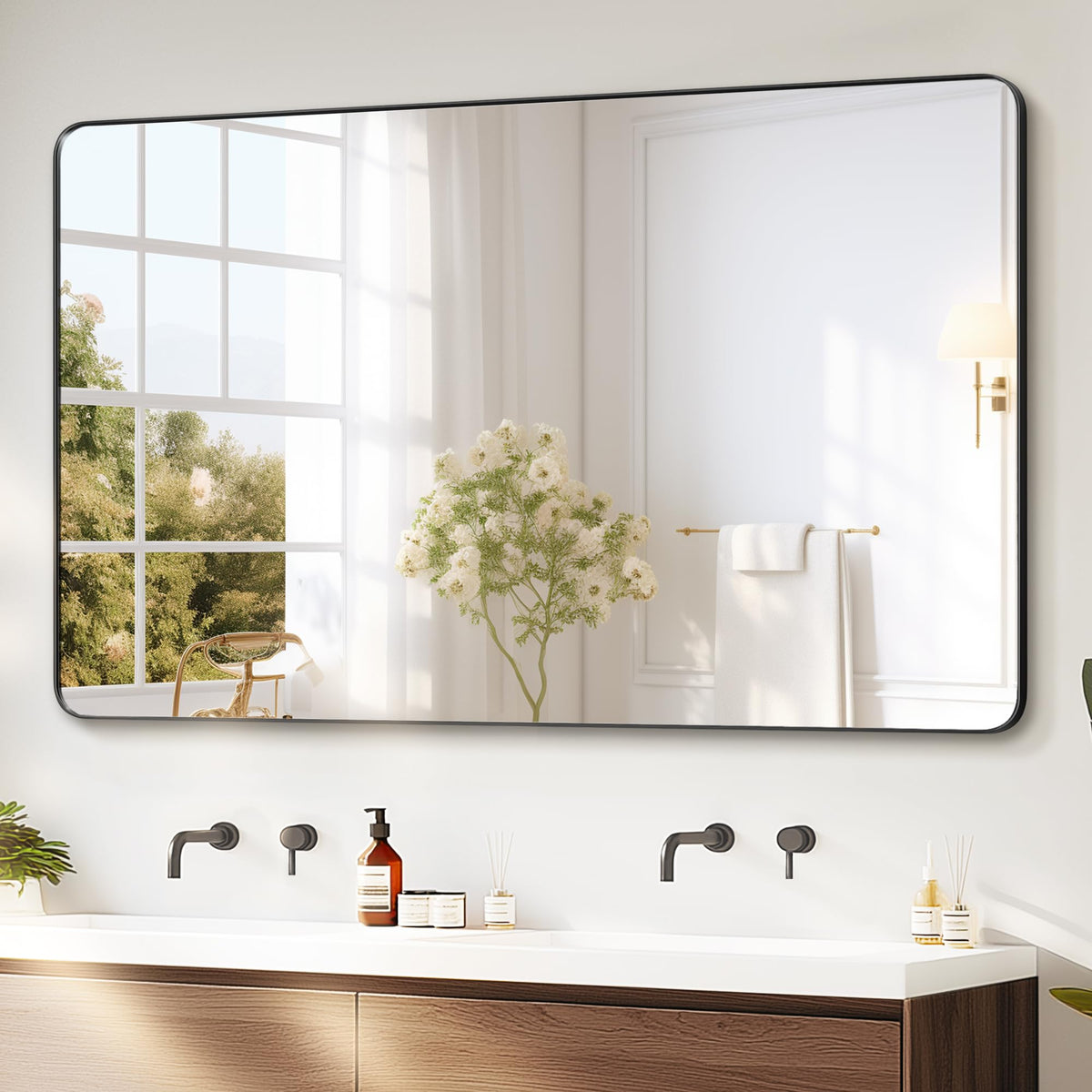 Delma Bathroom Vanity Mirror, Black Framed Mirror for Over Sink, 36x30