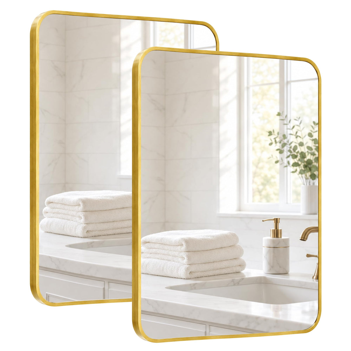2-Pack 24x36 Inch Matte Black Rounded Rectangle Vanity Mirrors