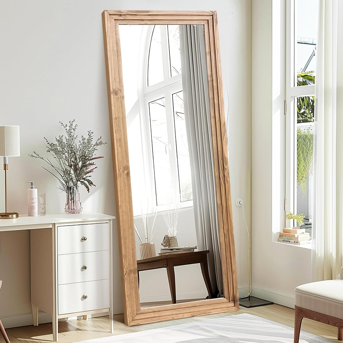 Full Length Mirror, 65 x 24 Inch Solid Wood Floor Mirror, Wood
