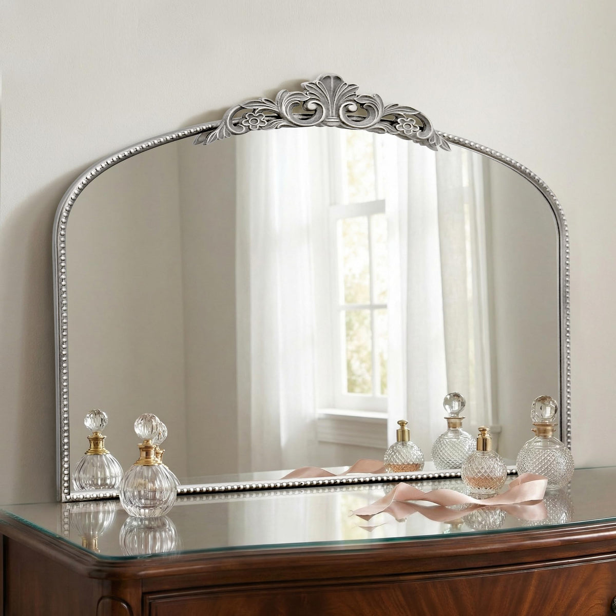 Micasso Vintage Bronze Wall Mirror: 40"x29" Baroque Antique Arched Mirror
