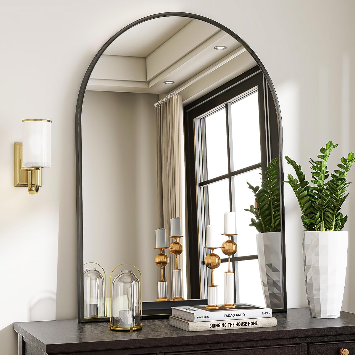 VooBang Arched Wall Mirror, 24 x 36 inch Arch Bathroom Mirror Black