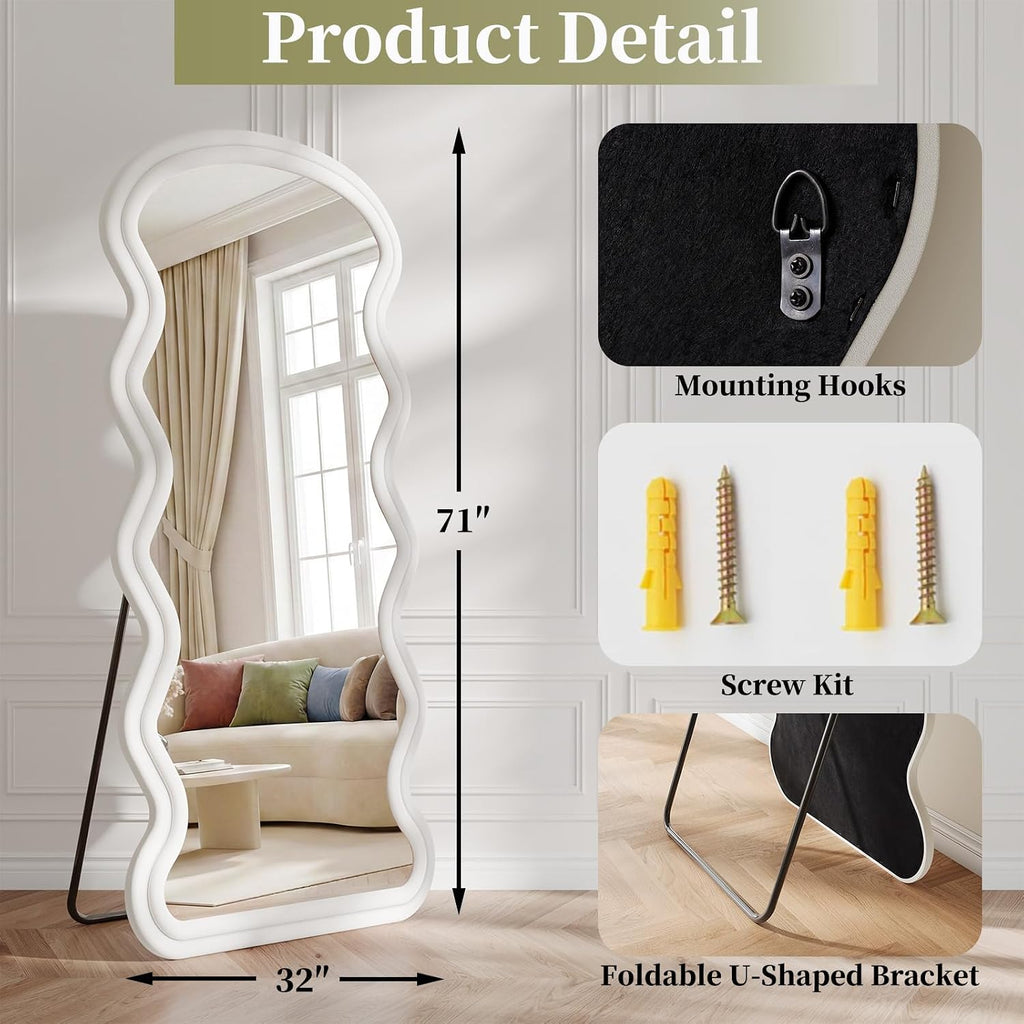 Koonmi 71“x32” Wavy Mirror Full Length, Flannel Full Body Mirror