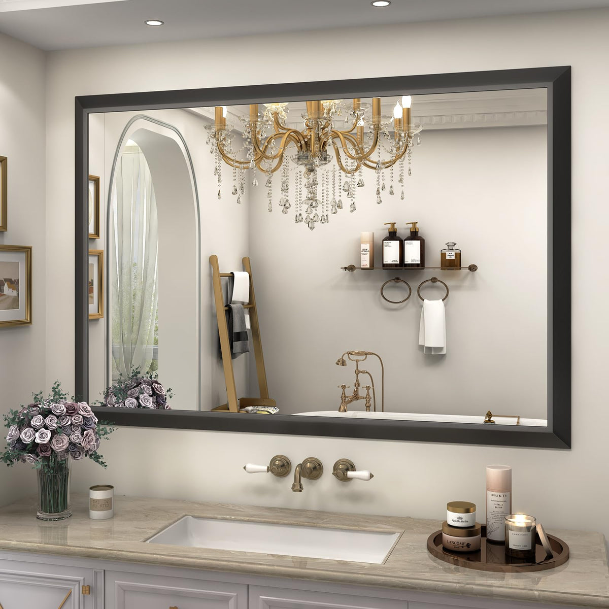 SMIROR 24x36 Matte Black Bathroom Vanity Mirror for Over Sink