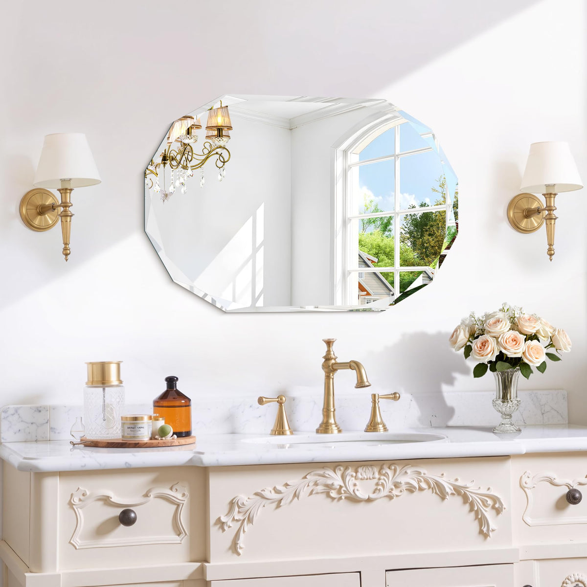 GLASHOM Frameless Bathroom Mirror, 30x40 inch Frameless Wall Mirrors Beveled Edge Wall Mounted, Oval Mirror for Bathroom, Living Room, Over Sink, Entryway Mirror Horizontal or Vertical