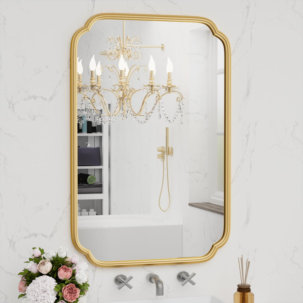 Ferytange 48"x16" Gold Door Mirror Full Length Over The Door with Non-Rusting Metal Frame, Modern Full Body Mirror Bedroom Closet Bathroom