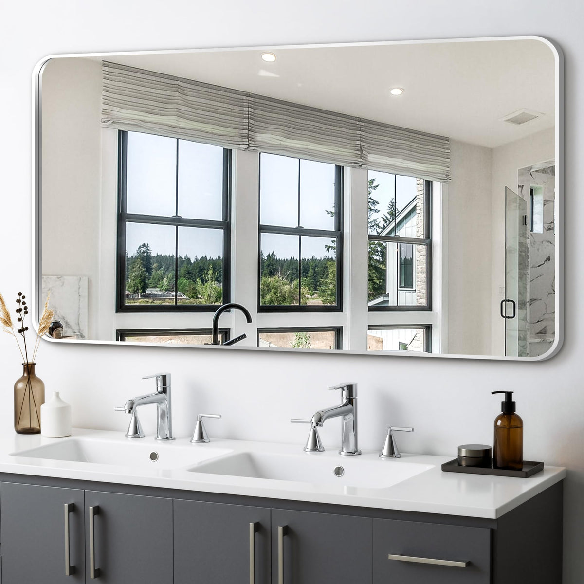 Delma Bathroom Vanity Mirror, Black Framed Mirror for Over Sink, 36x30