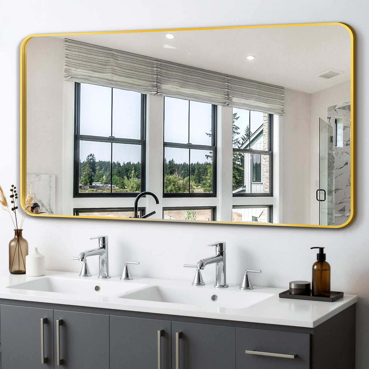 Delma Bathroom Vanity Mirror, Black Framed Mirror for Over Sink, 36x30