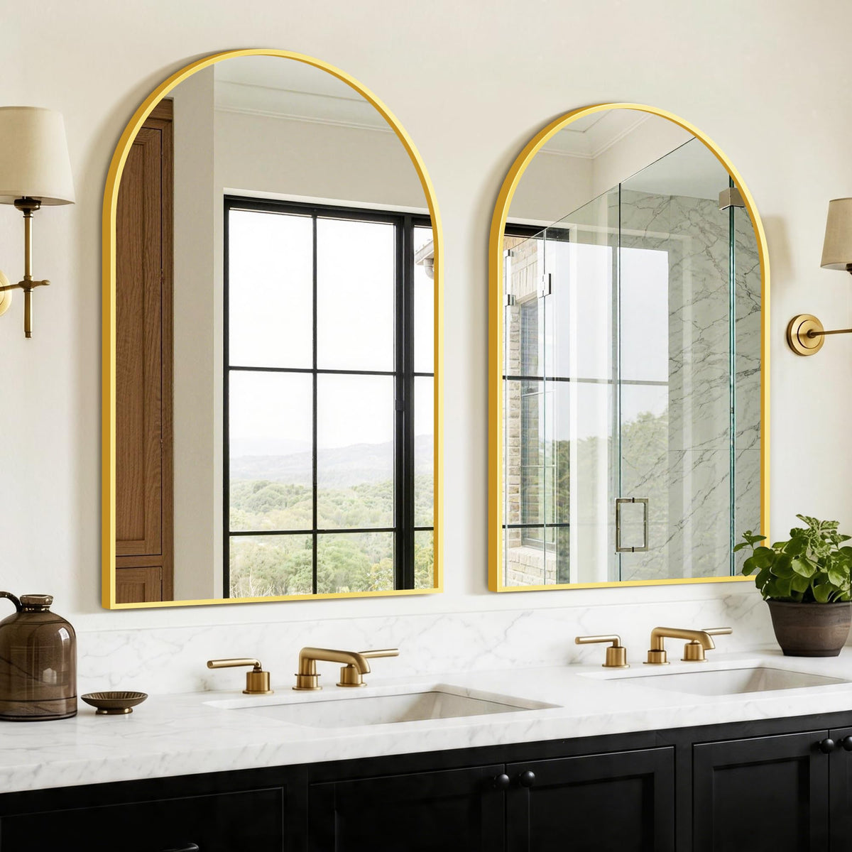 FGU Arched Bathroom Mirror for Over Sink 2 Pack 38"x26" Black Vanity Mirror