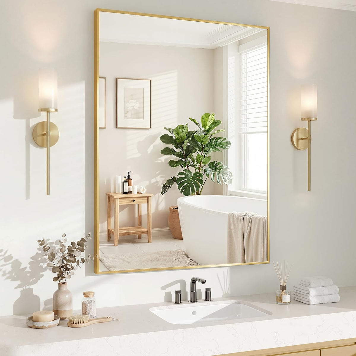 Koonmi Black Mirrors for Wall, 30x40 Inch Bathroom Mirror, Rectangular Wall Mirror for Living Room Bedroom Bathroom, Hangs Horizontally or Vertically