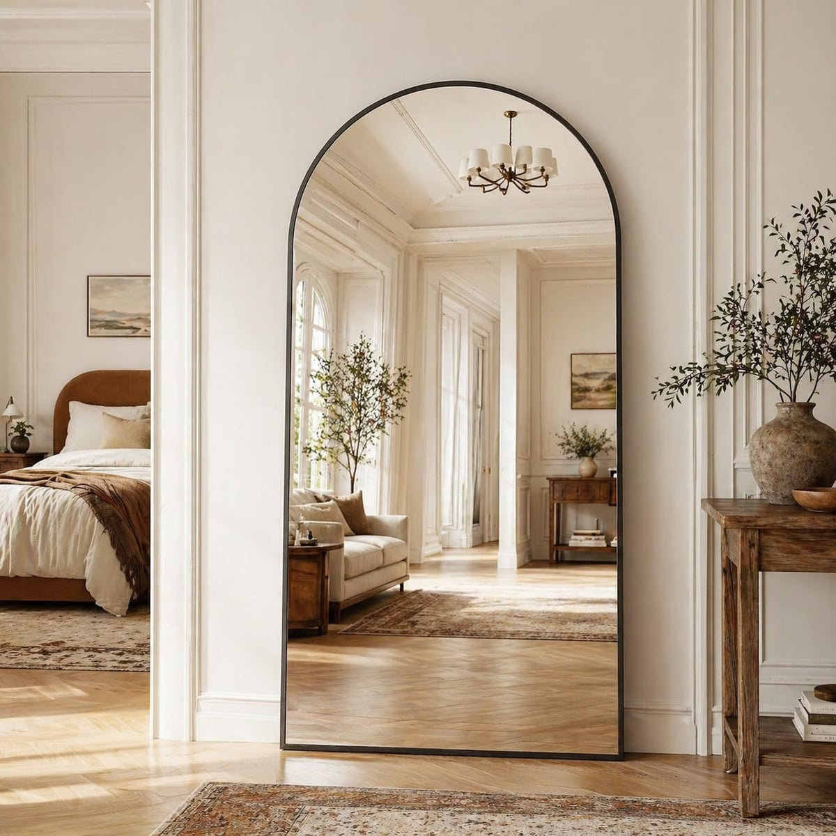Full Length Mirror, 76"x34" Arched Floor Mirror, Gold