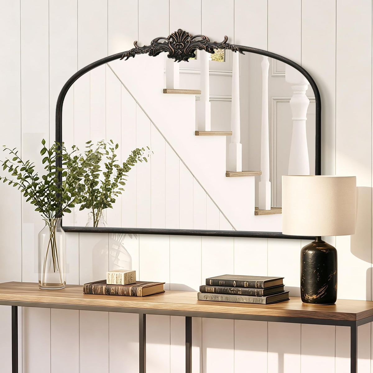 Besdomus Vintage Arched Gold Mirror: 40"x29" Large Brass Antique Decorative