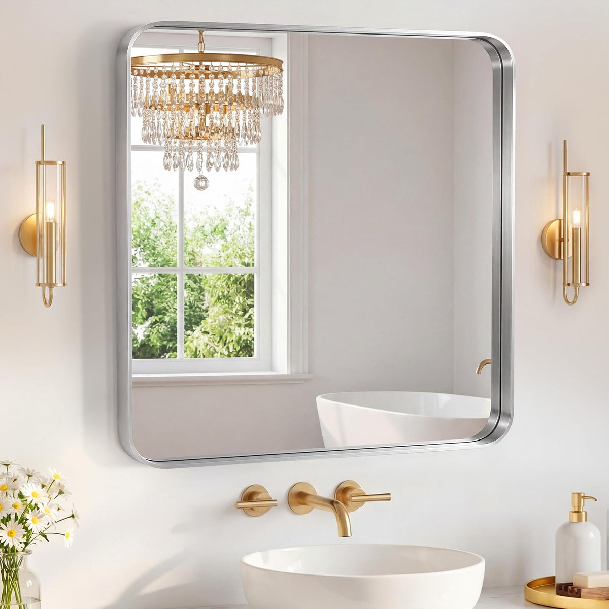 Sweetcrispy 26"x38" Arched Bathroom Mirror, Bathroom Mirrors for Over Sink