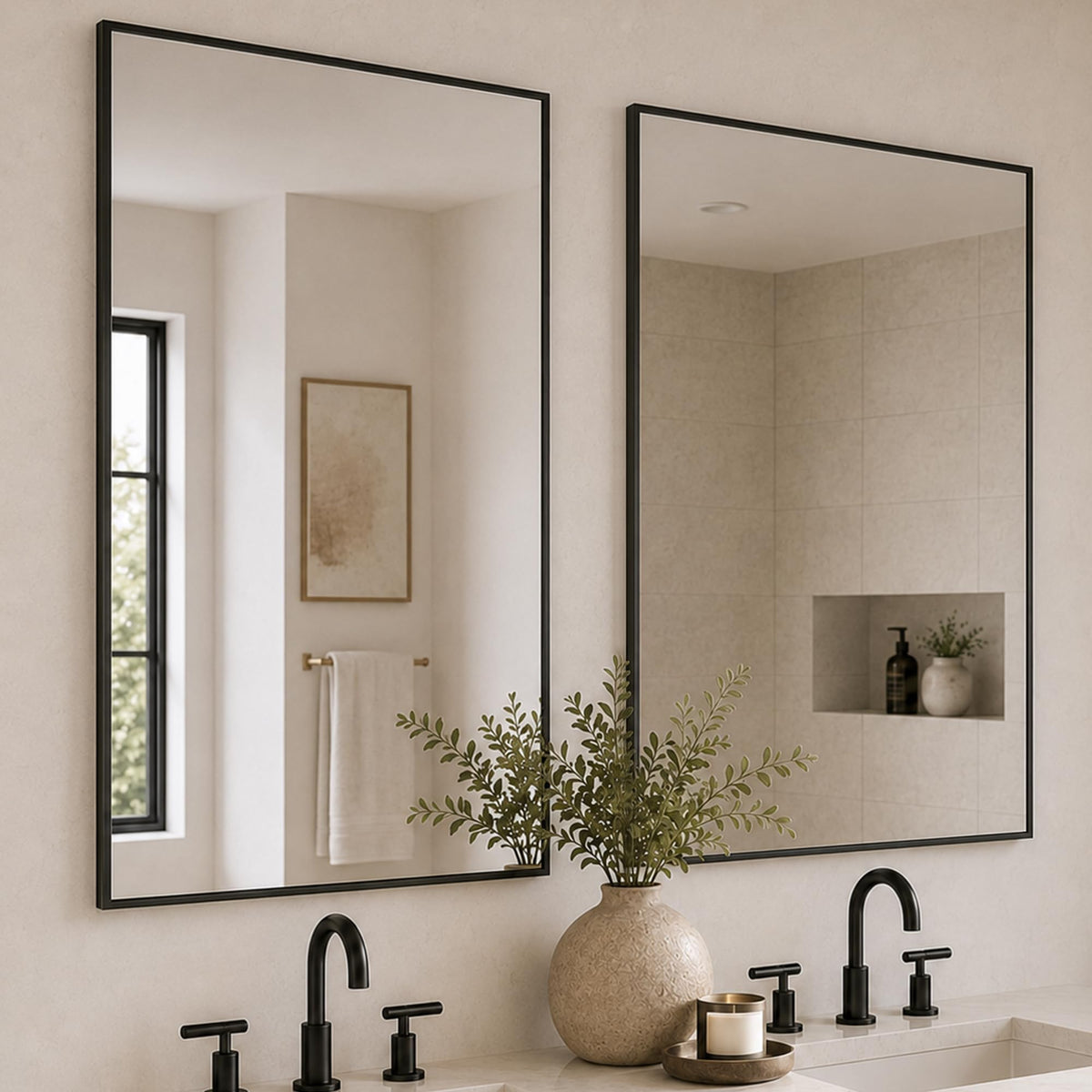 2-Pack 24"x36" Matte Black Framed Bathroom Vanity Wall Mirrors