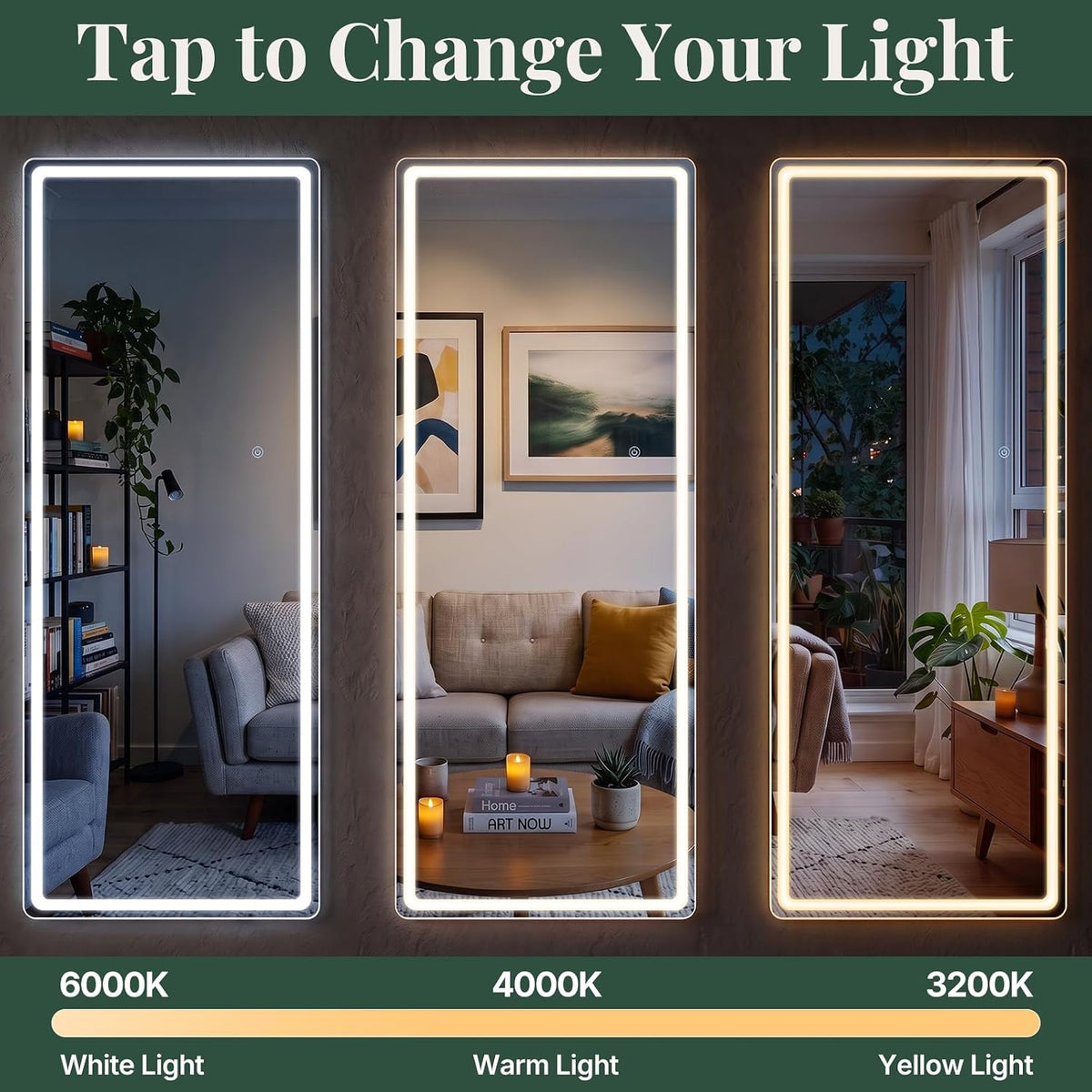 21"x64" Full Length Mirror with Lights, Standing Mirror