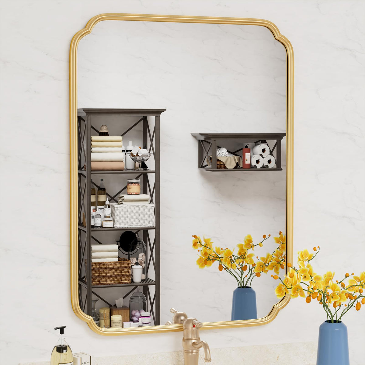 Ferytange 48"x16" Gold Door Mirror Full Length Over The Door with Non-Rusting Metal Frame, Modern Full Body Mirror Bedroom Closet Bathroom
