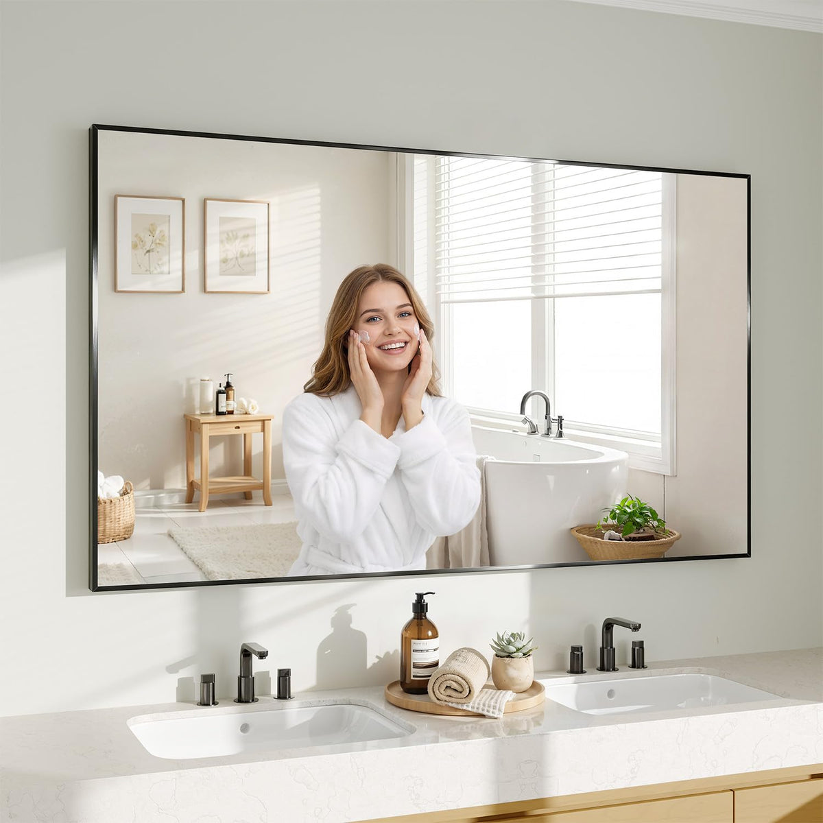 Koonmi Black Mirrors for Wall, 30x40 Inch Bathroom Mirror, Rectangular Wall Mirror for Living Room Bedroom Bathroom, Hangs Horizontally or Vertically